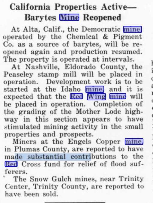 Short trade-press item about California producing mines, ca. 1916.