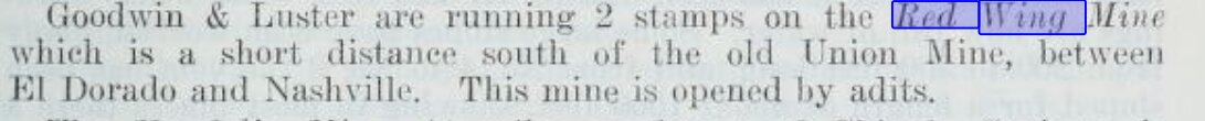 State mining bureau report excerpt: Goodwin and Luster running two stamps on the Red Wing Mine, ca. 1922-1923.