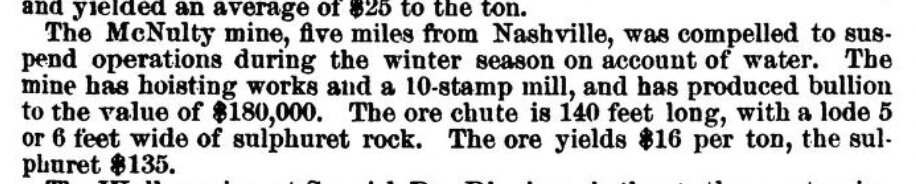 Period newspaper clipping about the McNulty Mine, with development and production notes.
