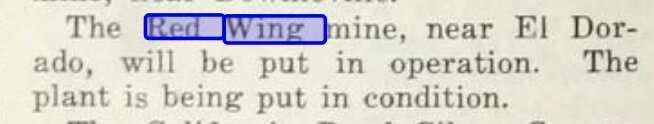 Period mining notice: 'The Red Wing mine, near El Dorado, will be put in operation. The plant is being put in condition.'