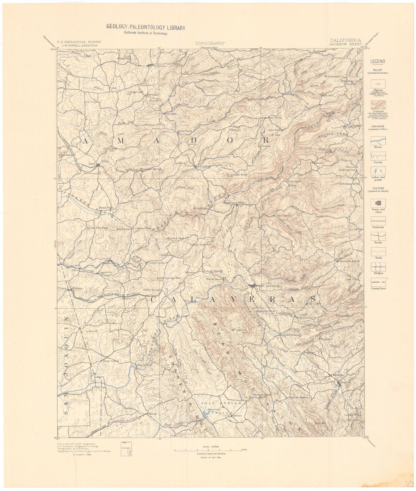 USGS Jackson Folio 1894, Topography plate. Topographic map of the Jackson Quadrangle.