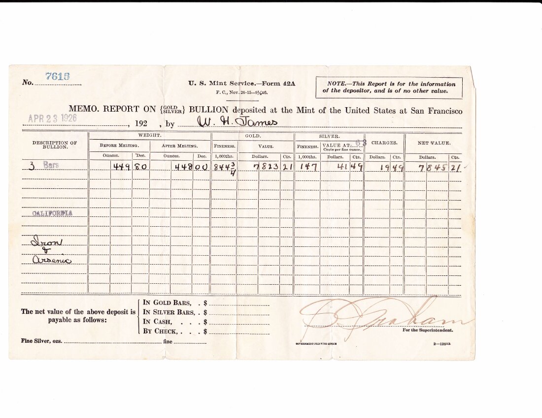 Mint Receipt 1, April 23, 1926, Form 42A No. 7615.