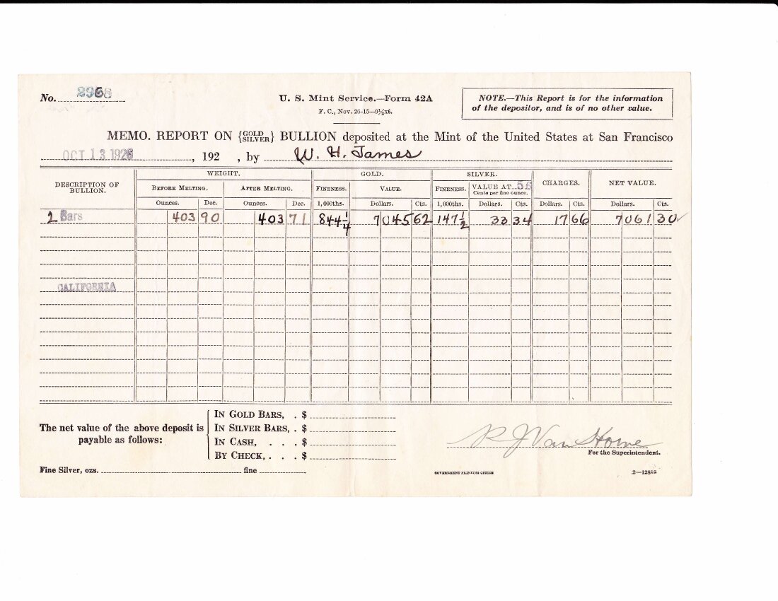 Mint Receipt 5, June 1927, Form 42A.