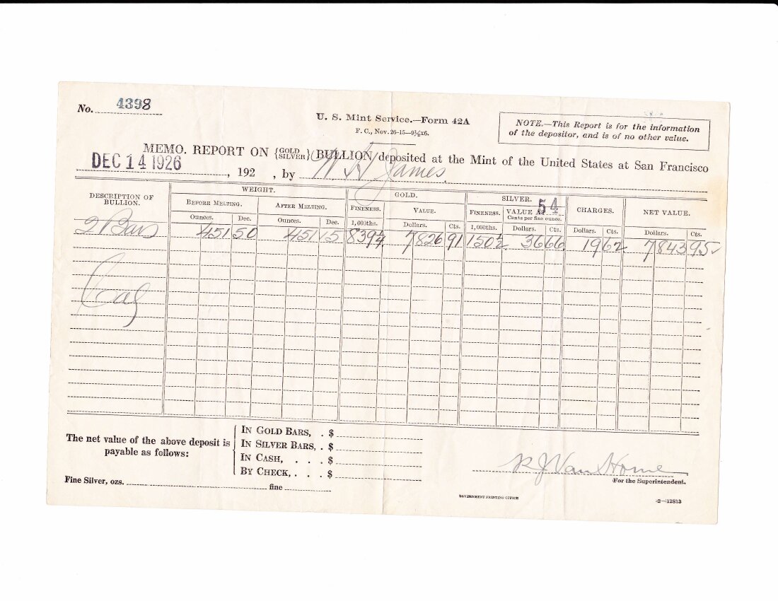 Mint Receipt 7, October 1927, Form 42A.