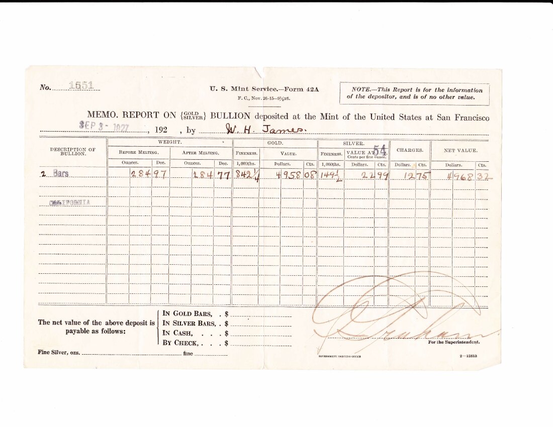 Mint Receipt 10, June 1928, Form 42A.