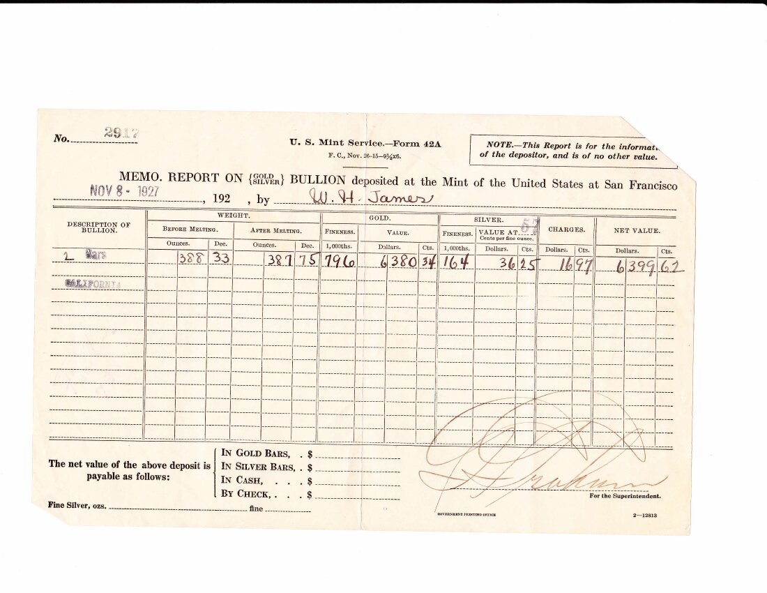 Mint Receipt 12, October 1928, Form 42A.