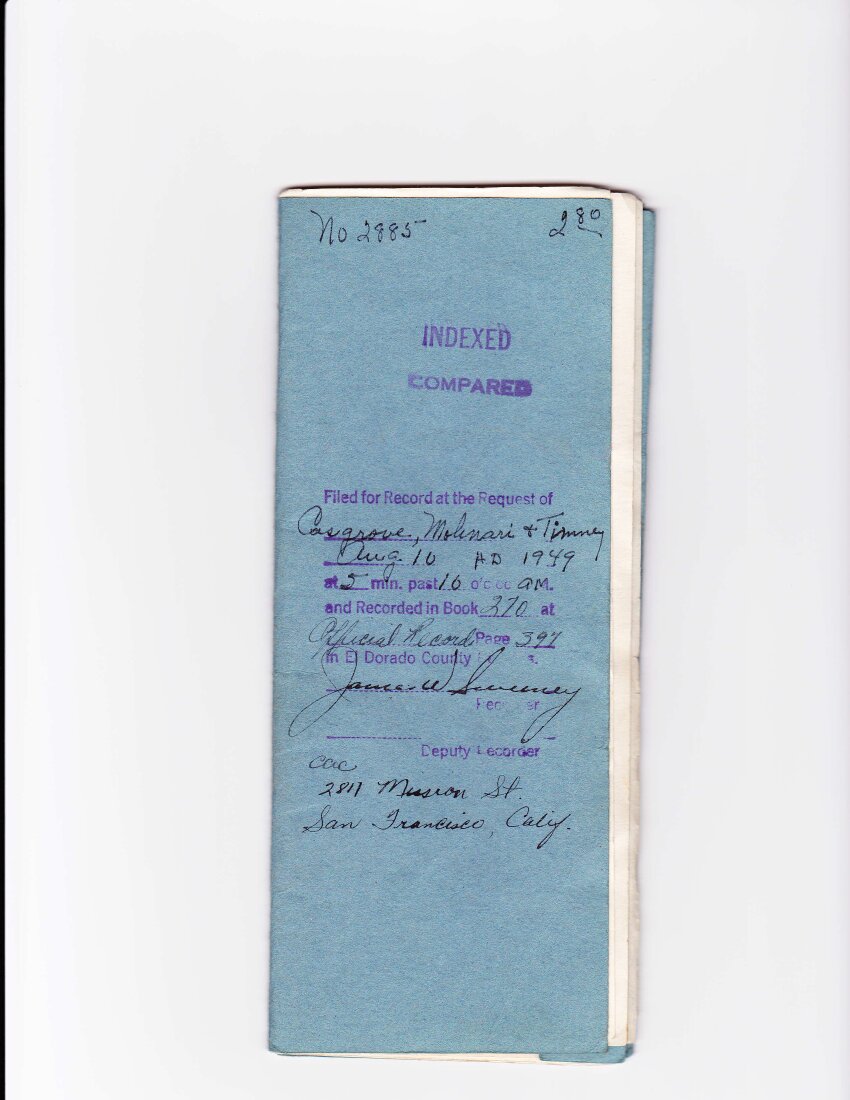 Filing cover of the federal patent papers for U.S. Mineral Survey 6286.