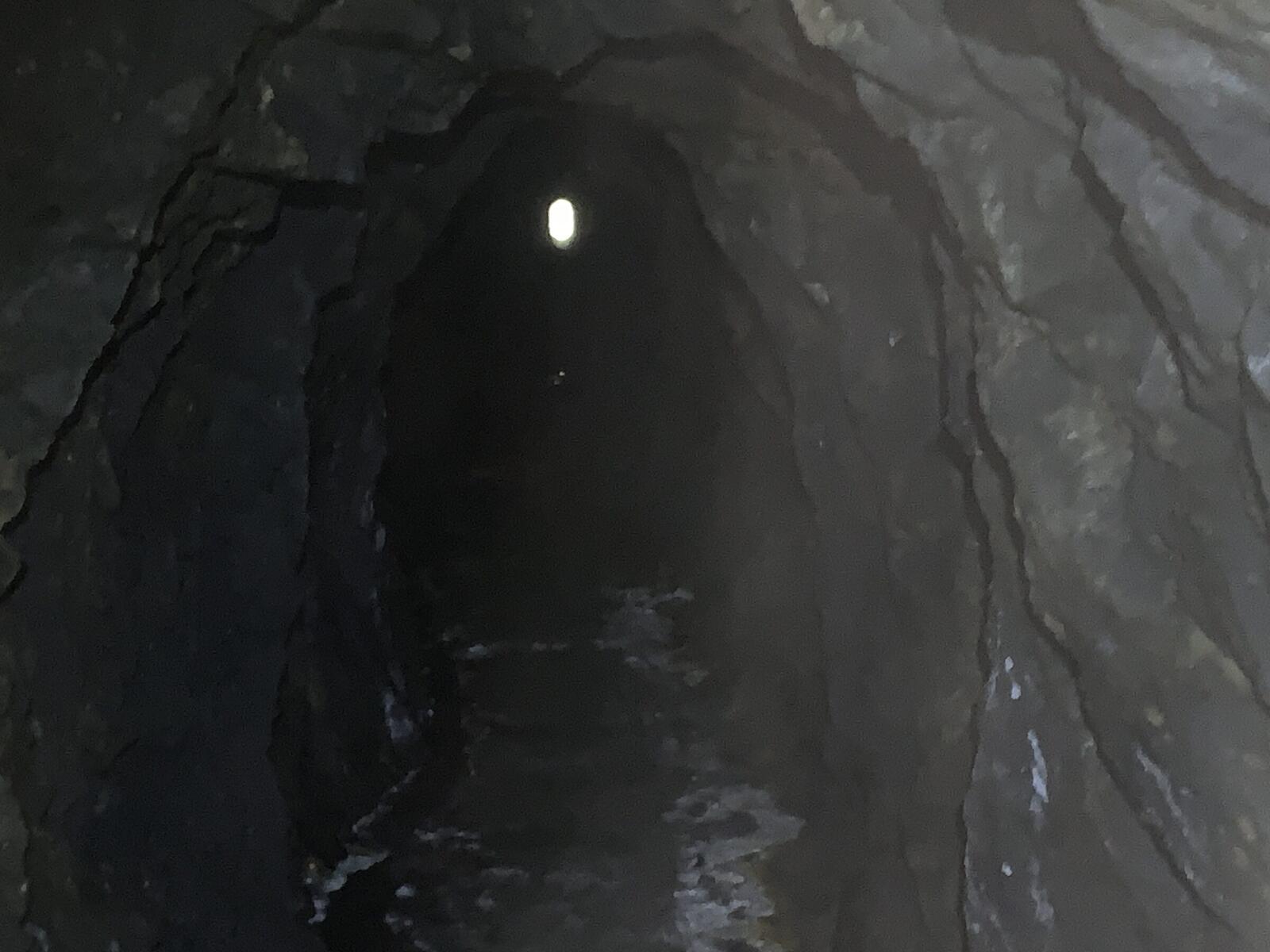 Looking out of a drift in the Red Wing toward the portal, with daylight coming in through the far opening.